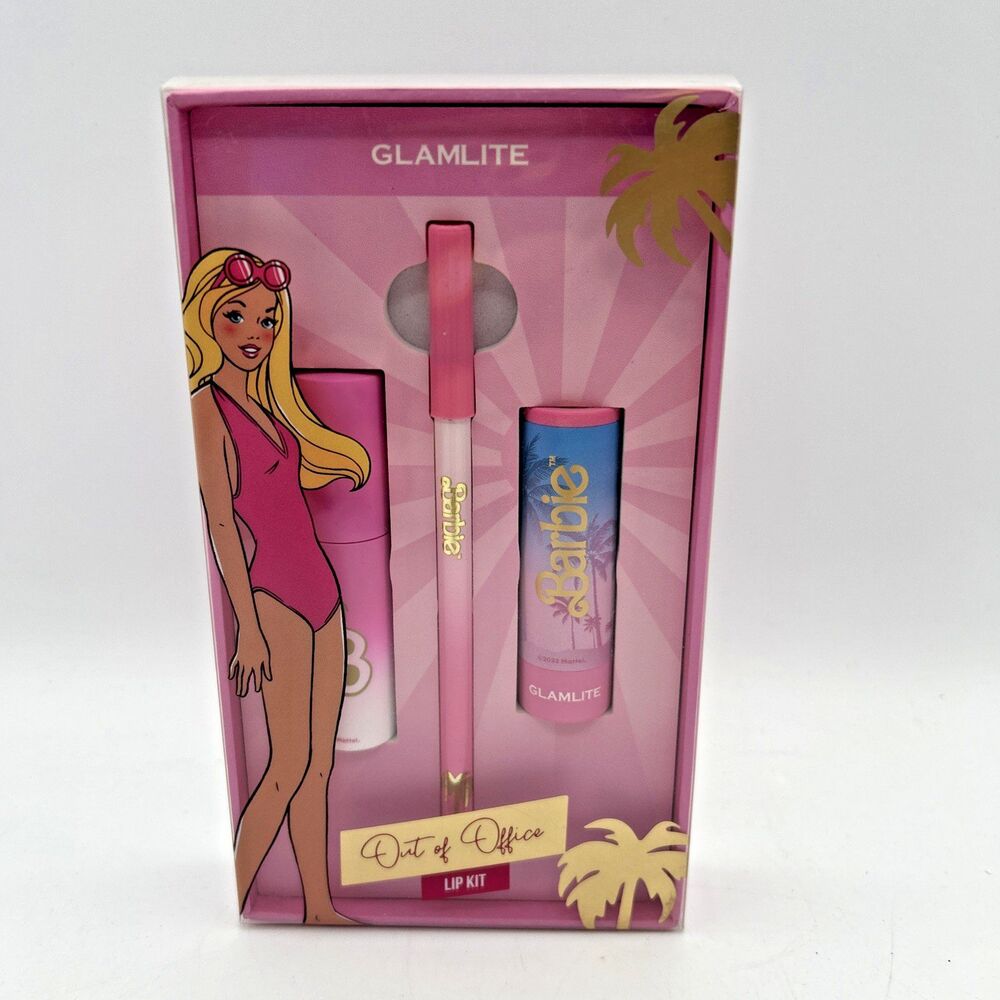 Barbie x Glamlite Out of the Office Lip Kit 3-Piece Set Lipstick Gloss Liner NIB